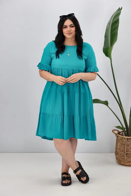 Limited Edition New U Collection Round Neck Midi Dress -Teal