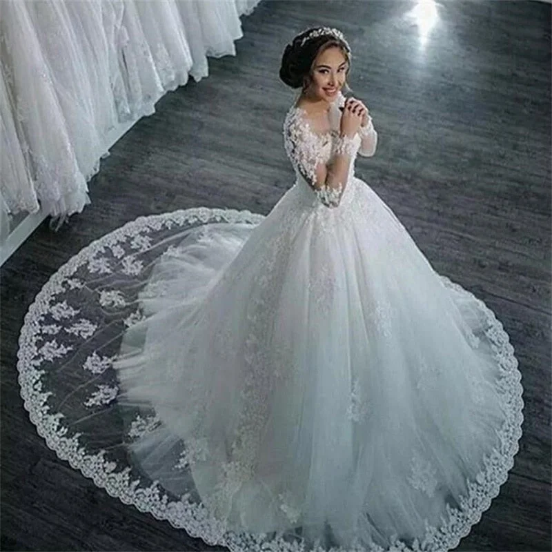 Premium Fashion Roycebridal Vestidos De Noiva  Elegant A-Line suknia slubna Wedding Dress Tulle Appliques Beaded Princess Lace Wedding Gowns trouwjurk