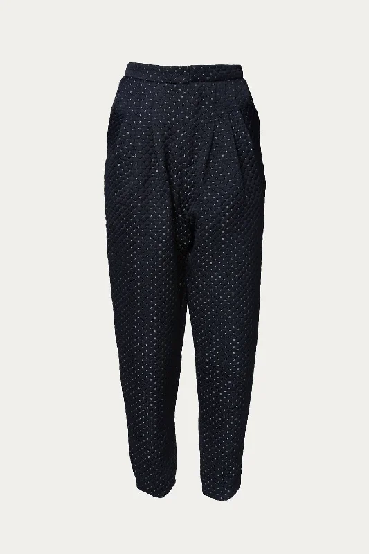 Premium Fashion Creme Quilt Peg Trousers In Navy Blue