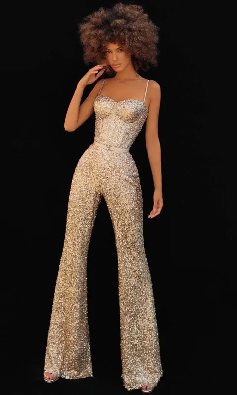 Casual Yet Stylish Separates Tarik Ediz - Sweetheart Sequin Evening Jumpsuit 51163