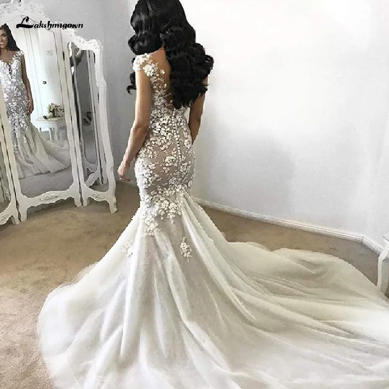 Relaxed Fashion Roycebridal Vintage Lace Bridal Mermaid Dress Elegant Long Train Wedding Dresses