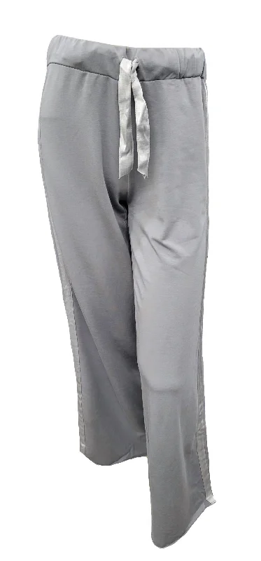 Trendy Urban Attire Kimber Long French Terry Wide Leg Pant With Satin Stripes In Silver