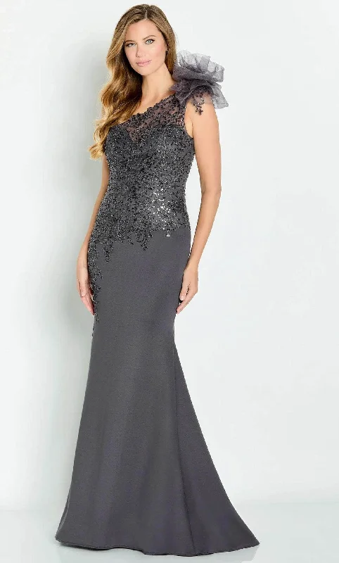 End of Season Sale Cameron Blake CB132 - Asymmetrical Appliqued Formal Gown