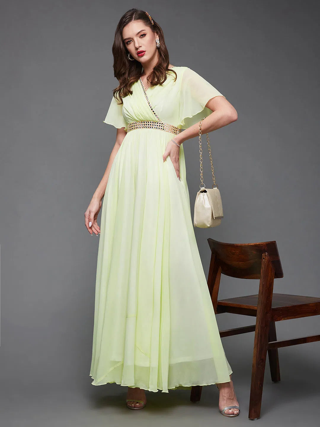 Preppy Style Inches Make Champions Flared Maxi Dress Lemon Yellow