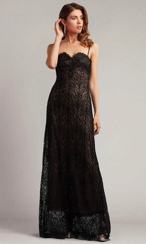 Minimalist Style Tadashi Shoji BTY22225L - Claudette Spaghetti Strap Lace Gown