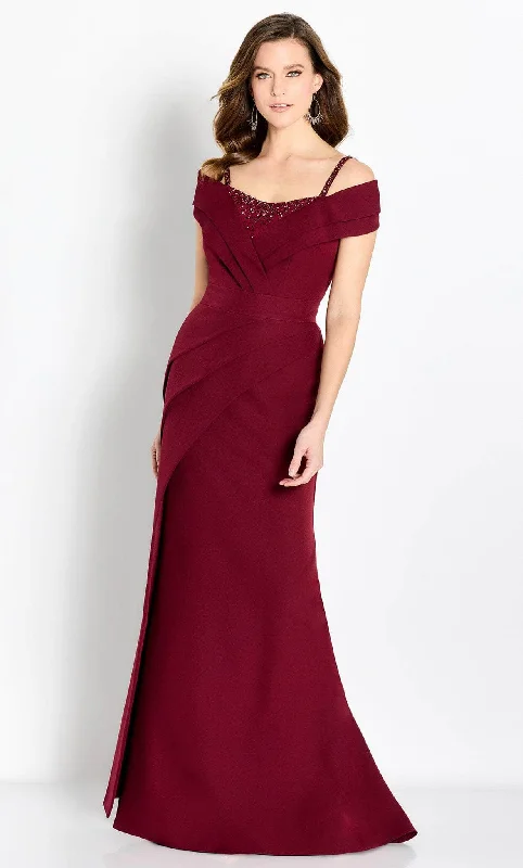 Season Sale Cameron Blake CB762 - Pleated Off Shoulder Evening Gown