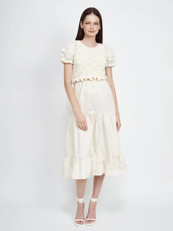 Trendy New Clothes En Saison Aleah Mixed Media Ruffle Midi Dress