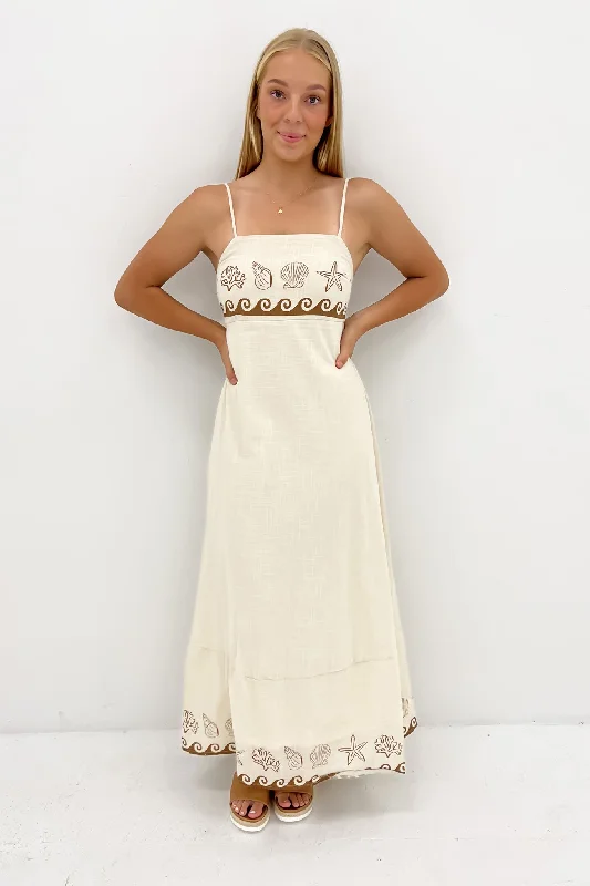 Women's Urban Fashion Zhuri Maxi Dress Beige Shell Wave