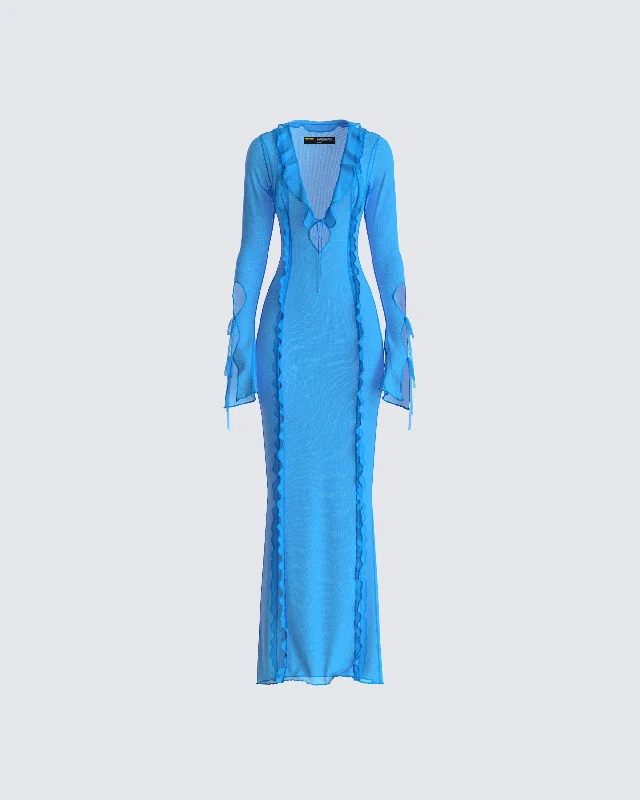 Minimalist Style Florence Blue Mesh Maxi Dress