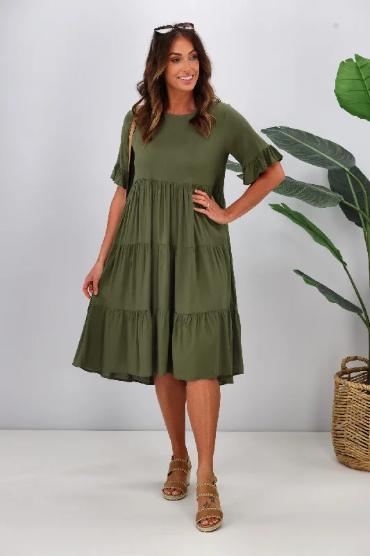 Best Sellers New U Collection Round Neck Midi Dress Khaki