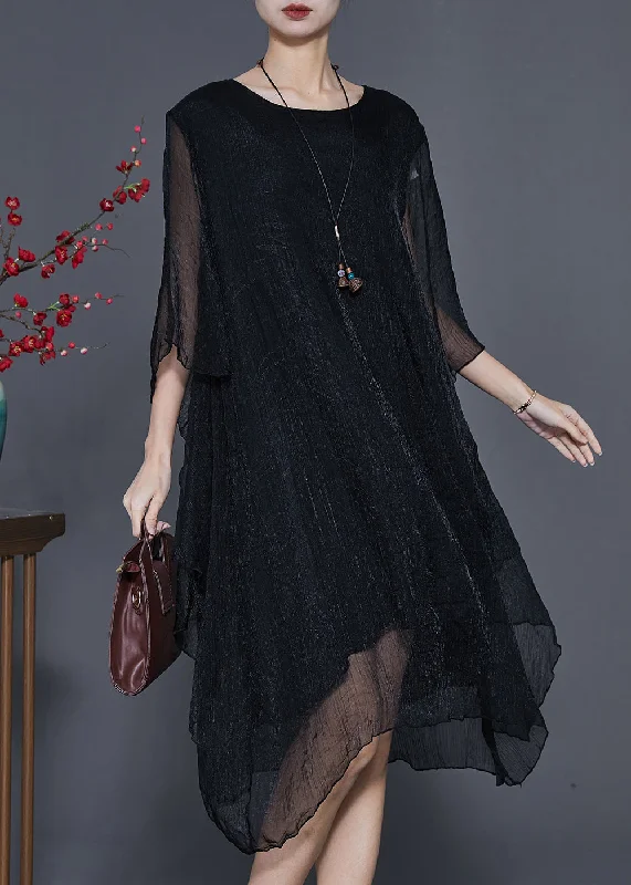 Sunday Shopping Spree – Grab The Best Deals Black Silk Holiday Dresses Asymmetrical Exra Large Hem Summer