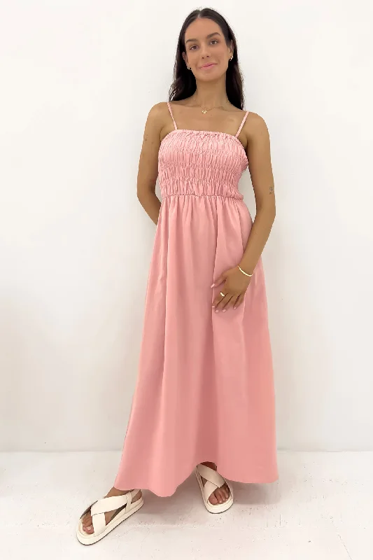 Stylish Savings Classic Shirred Midi Dress Rose