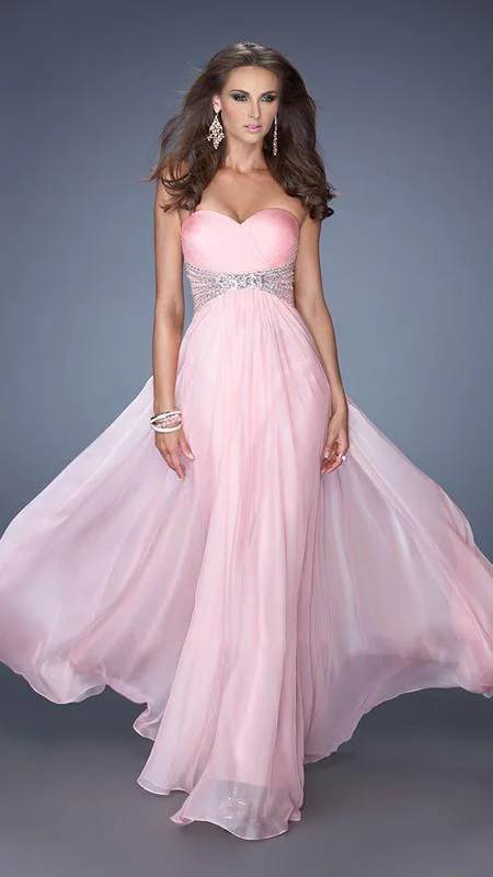 Trend Forward Threads For Her La Femme Ruched Strapless A Line Gown in Cotton Candy Pink 19123