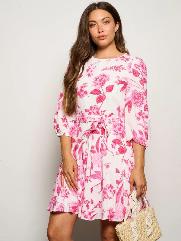 Get The Latest Trends WOMEN'S 3/4 SLEEVES SELF TIE FLORAL MINI DRESS