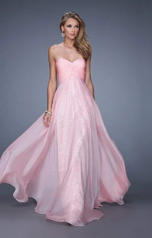 Style Streetwear La Femme - Strapless Twisted Sequined A-line Evening Gown 21148SC  - 1 pc Cotton Candy Pink In Size 14 Available