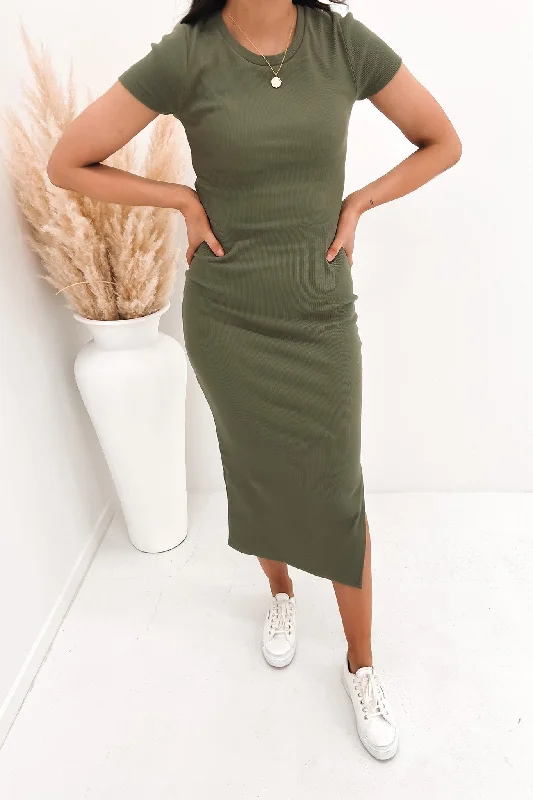 Trendy Street Style Mika Midi Dress Khaki