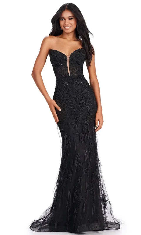 Unbeatable Prices Ashley Lauren 11483 - Plunging Feather Accent Prom Gown