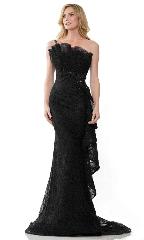 Trend Driven Wardrobe Marsoni by Colors MV1245 - Crumbcatcher Asymmetric Neck Formal Gown