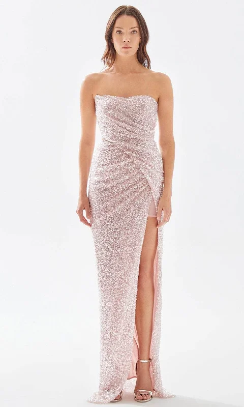 Casual Chic Tarik Ediz 52114 - Sequined Strapless Slit Gown