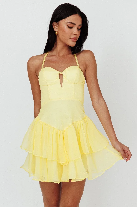 Signature Style Essentials Tuscan Summer Flounce Mini Dress Lemon