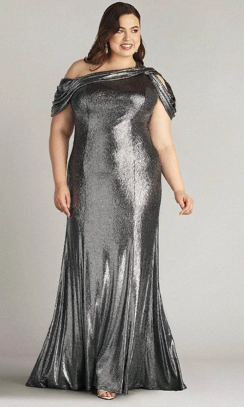 Sale Event, Prices Rock Tadashi Shoji BSJ22037LQ - Metallic Jersey Drape Shoulder Evening Gown