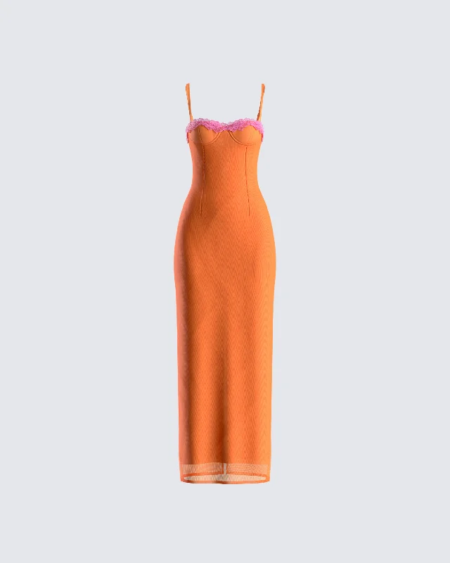 Bundle Offer Ayesha Orange Mesh Maxi Dress