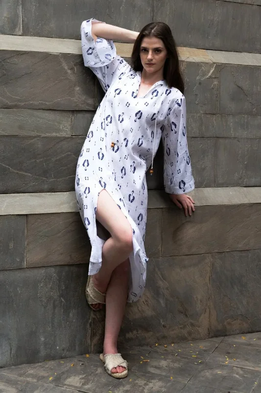 Feminine Dresses for Women in Bold Prints BEAD-DETAIL RELAXED FIT SLIT DRESS