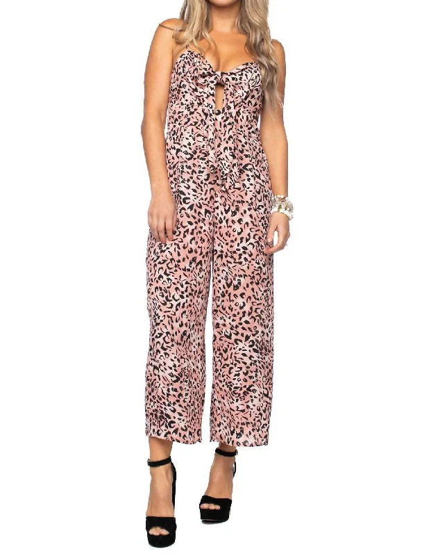 All Season Fashion Collection Animal Print Jumpsuit In Pink