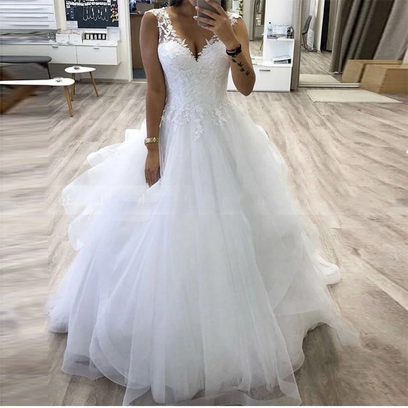 Fresh Styles, Fresh Deals Roycebridal V-neck Princess Ball Gown Wedding Dress With Tiered Tulle Skirt White Customize Bride Dress Winter Bridal Gowns