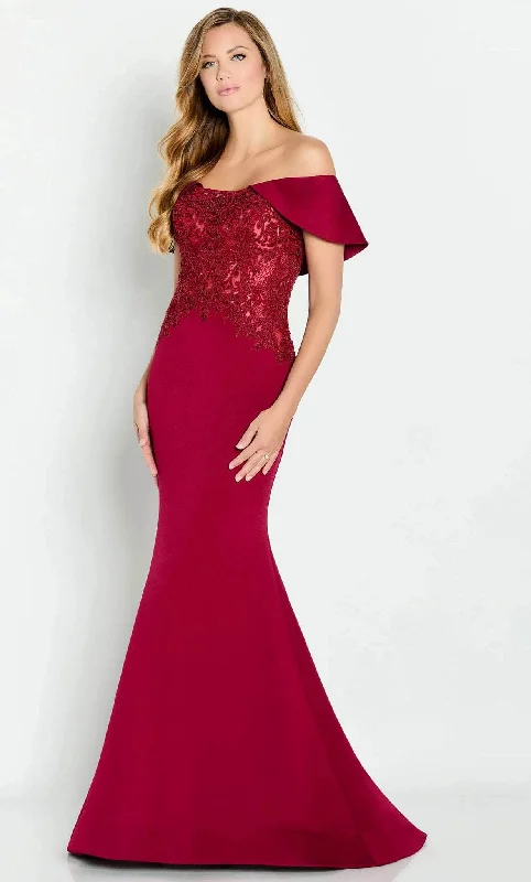 Casual Wear Cameron Blake CB147 - Draped Sleeve Embroidered Evening Gown