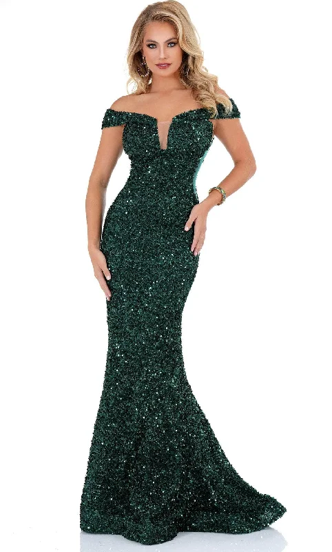 Trend Setting Wardrobe Cecilia Couture 1559 - Off-Shoulder Sequined Evening Gown