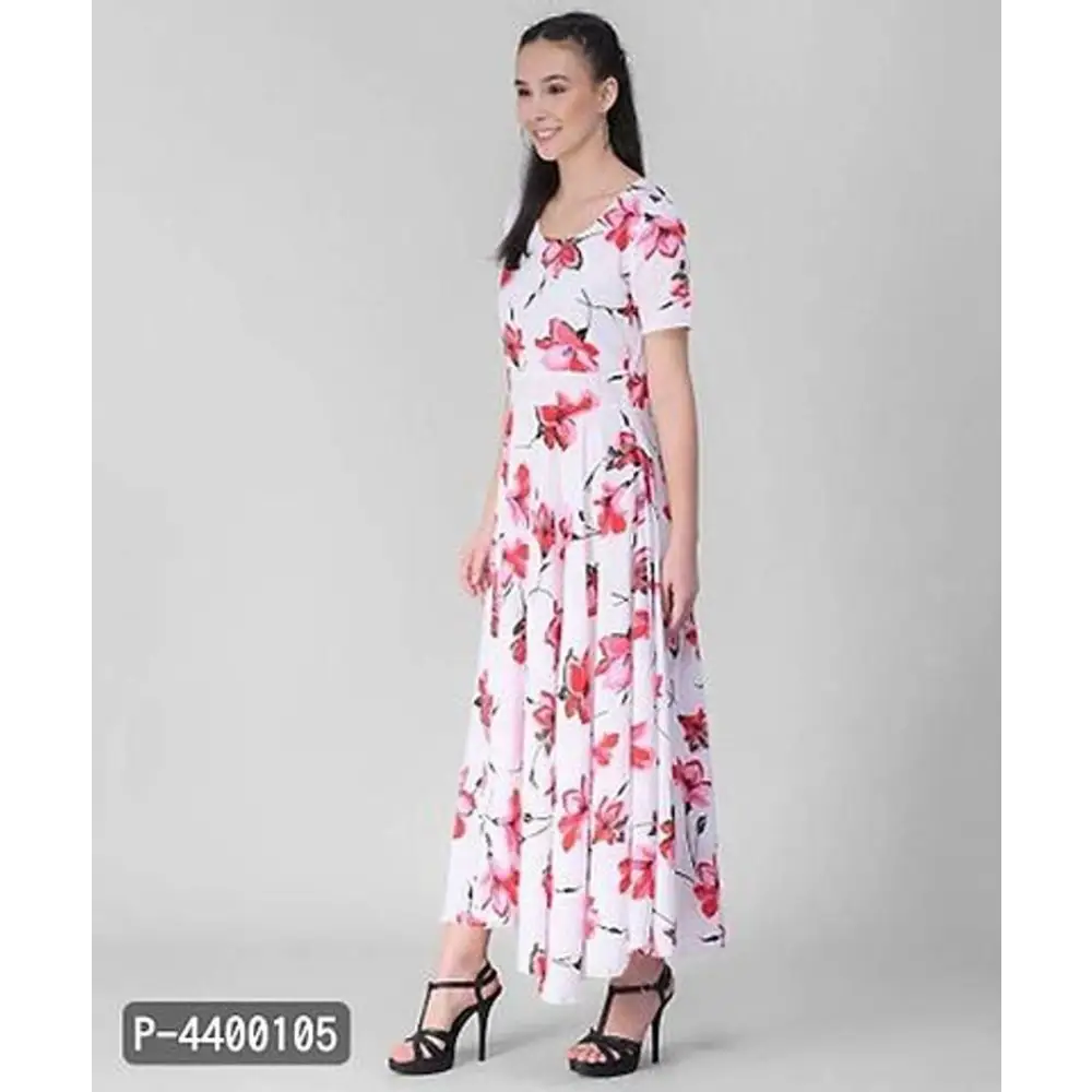 Everyday Fashion Women White Base Red Floral Printed Dress