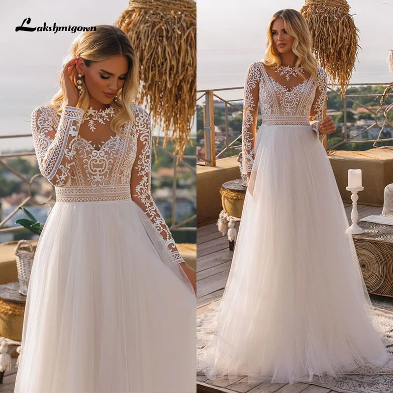 Online Boutique Clothing Roycebridal Vintage Long Sleeve Boho Wedding Dresses  vestido de novia Lace High Neck Plus Size A Line Beach Bridal Gowns robe de mariee