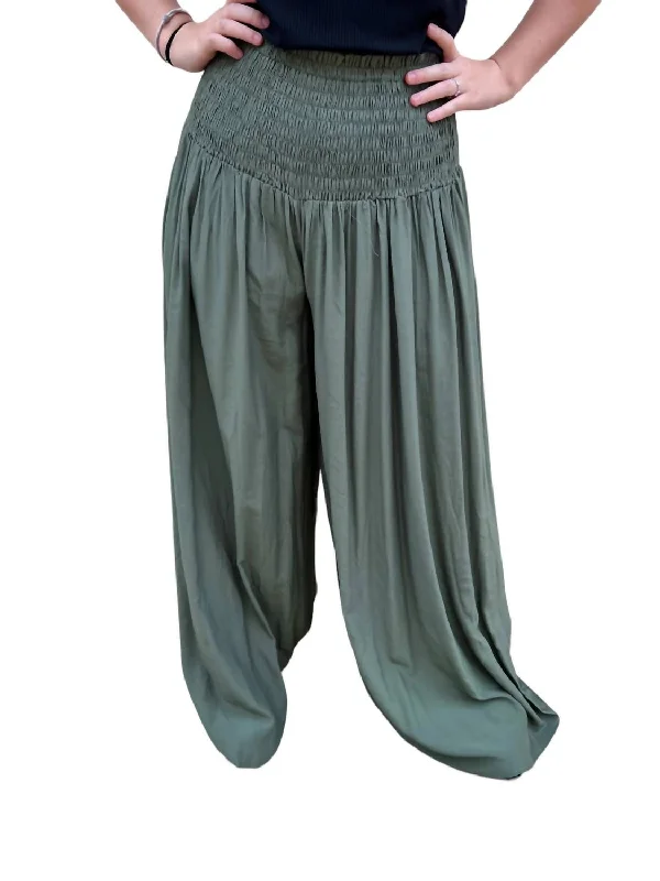 Evening Elegance Honora Smocked Waist Palazzo Pants In Sage