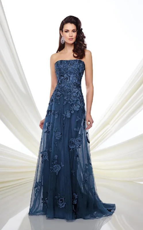 Hot Styles Montage by Mon Cheri Strapless Floral Embroidered A-Line Gown