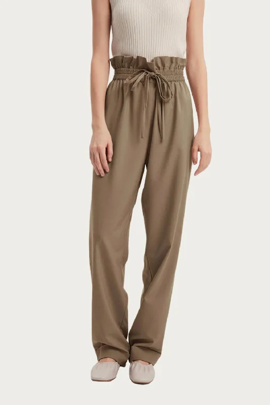 Elegant Clothing High-Rise Straight Wool-Blend Pants In Khaki