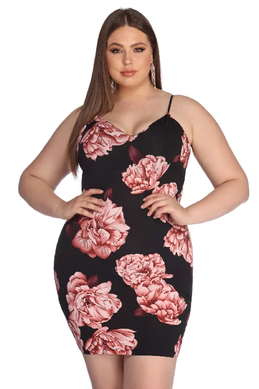 Premium Fashion Plus Floral Fascination Midi Dress