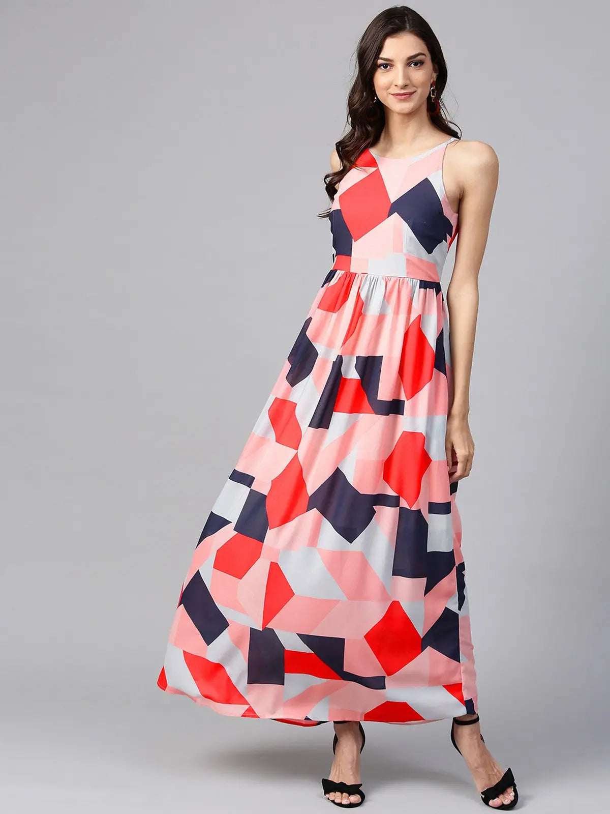 Ride The Style Wave Peach Pattern Clash Maxi Dress