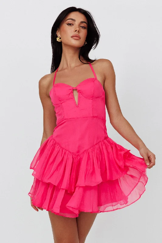 Effortless Style, Endless Impact Tuscan Summer Flounce Mini Dress Hot Pink