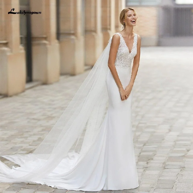 Best Online Women's Boutiques Roycebridal Vintage Satin Wedding Dress with Wings Boho Style V-neck