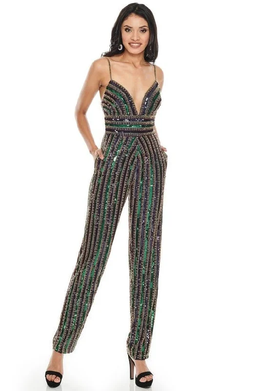 Relaxed Style Rachel Allan - Beaded Formal Jumpsuit 7028 - 1 pc Navy Gold Multi In Size 00 Available