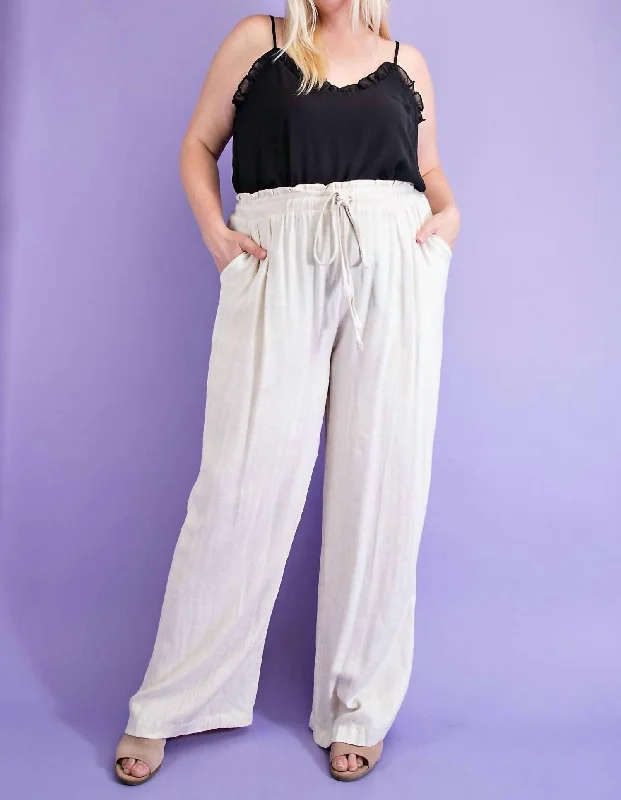 Snag Fabulous Fashion Bargains Linen Wide Leg Pant In Oatmeal