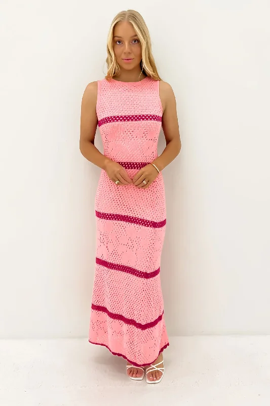 Chic Styles Cynthia Crochet Maxi Dress Pink