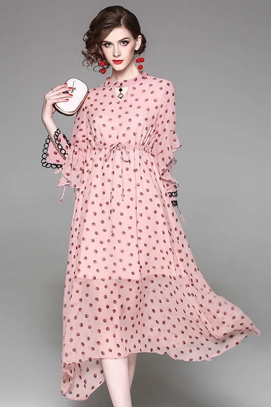 Chic Styles Choker Neck Chiffon Dress W/ Belt