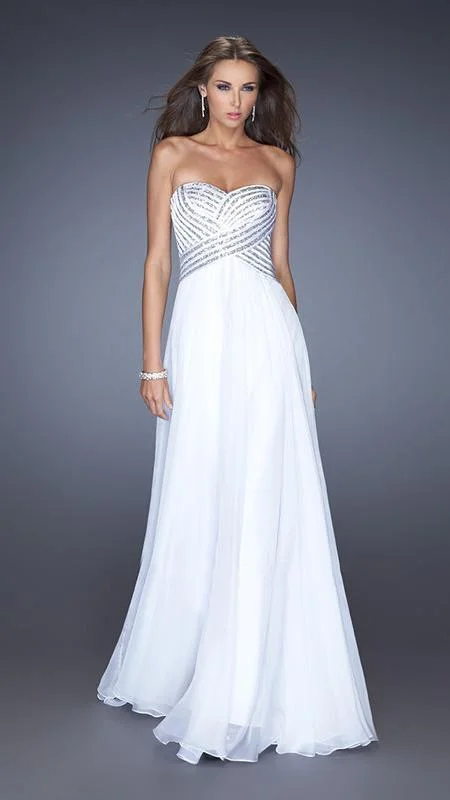 Effortless Everyday Wear La Femme 19321 Strapless Sequined Crisscross Motif Gown