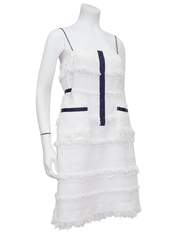 Daily Essentials White Spring 2008 Runway Woven Wool Mini Dress with Black Bow