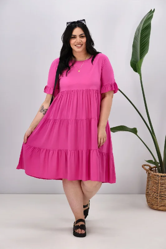 Travel Essentials New U Collection Round Neck Midi Dress Pink