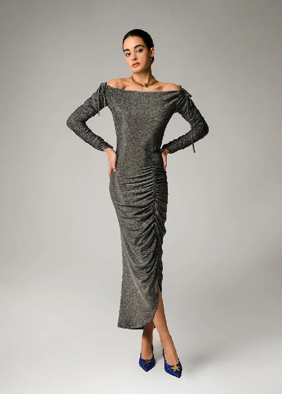Comfort Centric Apparel SILVER SPARKLY DRESS