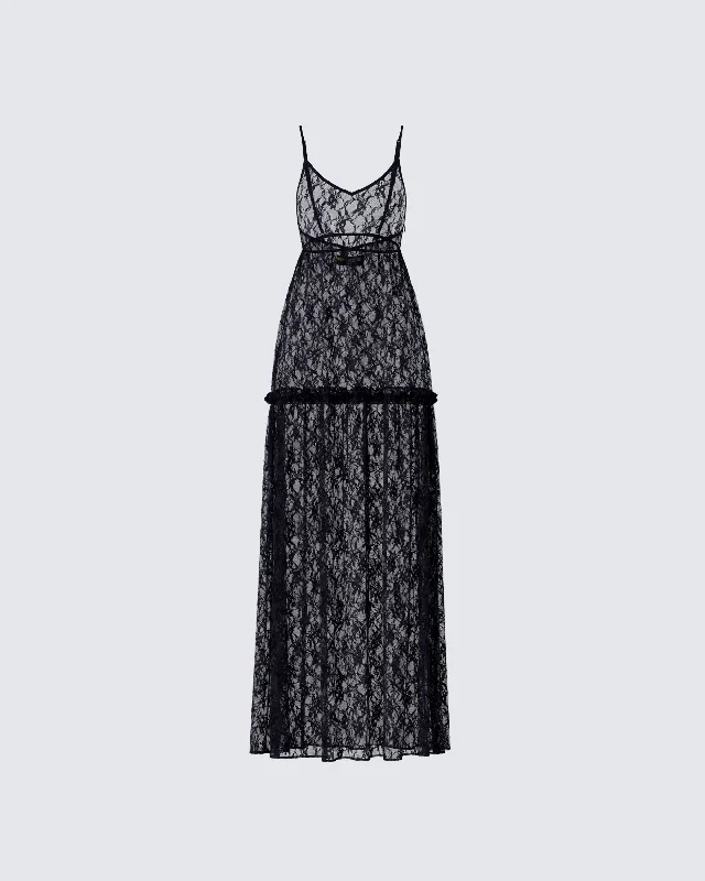 Festival Fashion Marina Black Lace Sheer Maxi Dress