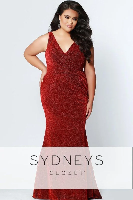 Trendy And Individual Women's Fashion Sydneys Closet Long Shimmery Sleeveless V-Neck Plus Size Prom Dress